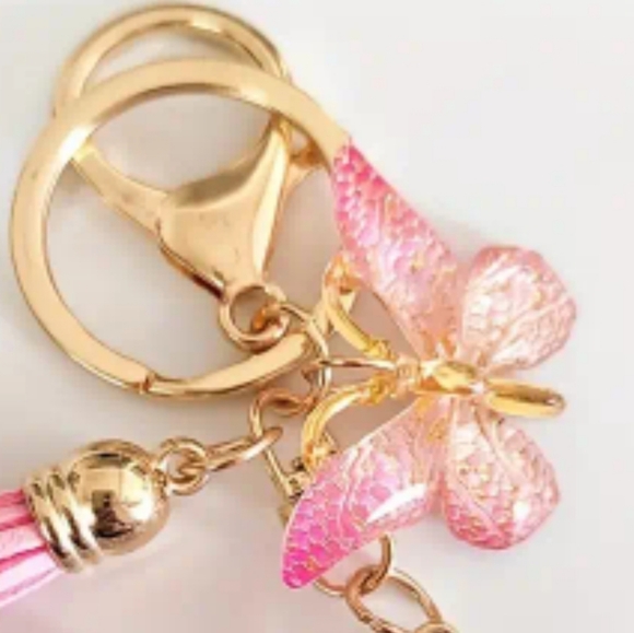 Pink Initial 'M' Bag Charm with Tassel and Butterfly - Picture 3 of 6